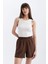 Relax Fit Paperbag Bel Geniş Paça Keten Karışımlı Şort D3944AX24SM 4
