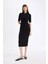 Bodycon Vücuda Oturan Basic Düz Düğmeli Polo Yaka Fitilli Kaşkorse Yarım Kollu Midi Siyah Elbise C2882AX24AU 1