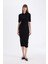 Bodycon Vücuda Oturan Basic Düz Düğmeli Polo Yaka Fitilli Kaşkorse Yarım Kollu Midi Siyah Elbise C2882AX24AU 3