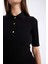 Bodycon Vücuda Oturan Basic Düz Düğmeli Polo Yaka Fitilli Kaşkorse Yarım Kollu Midi Siyah Elbise C2882AX24AU 5