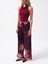 Bel Lastikli Desenli Saten Bordo Pantolon 4