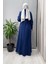 Yakası Fermuarlı Beli Büzgülü Cupro Elbise Indigo T25Y-4011 3