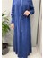 Yakası Fermuarlı Beli Büzgülü Cupro Elbise Indigo T25Y-4011 4