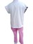 Kız Çocuk İkili Takım Belden Bağlamalı Önü Baskılı Arkası Düz Renk T-Shirt - Baskısız Tek Renk Pembe Tayt 2