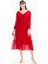 Kadın V Yaka Beli Büzgülü Elbise-Kırmızı 1