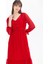 Kadın V Yaka Beli Büzgülü Elbise-Kırmızı 3