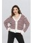 Kadın Düğme Detaylı Çizgili Triko Hırka FLT1004 1