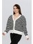 Kadın Düğme Detaylı Çizgili Triko Hırka FLT1004 1