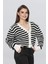 Kadın Düğme Detaylı Çizgili Triko Hırka FLT1004 2