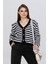 Kadın Düğme Detaylı Çizgili Triko Hırka FLT1004 4