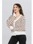 Kadın Düğme Detaylı Çizgili Triko Hırka FLT1004 2
