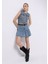 Slim Fit Düz Fermuarlı Kadın Mavi Etek 1