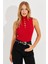 Kadın Kırmızı Önü Damla Kolsuz Triko Bluz YV112 3