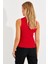 Kadın Kırmızı Önü Damla Kolsuz Triko Bluz YV112 4
