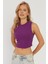 Kadın Mor Fitilli Crop Bluz LPP1262 1