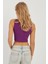 Kadın Mor Fitilli Crop Bluz LPP1262 2