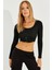 Kadın Siyah Kuşgözlü Crop Bluz CG299 5