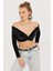 Kadın Siyah Önü Düğümlü Kadife Crop Bluz B2853 1