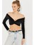 Kadın Siyah Önü Düğümlü Kadife Crop Bluz B2853 3