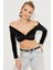 Kadın Siyah Önü Düğümlü Kadife Crop Bluz B2853 5