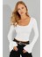Kadın Beyaz Ön Arka U Crop Bluz CG302 3