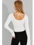 Kadın Beyaz Ön Arka U Crop Bluz CG302 5