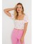 Kadın Çiçekli Crop Bluz Beyaz AYD270 1