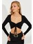 Kadın Siyah Önü Büzgülü Crop Bluz B3015 1