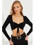 Kadın Siyah Önü Büzgülü Crop Bluz B3015 2
