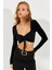 Kadın Siyah Önü Büzgülü Crop Bluz B3015 3