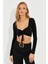 Kadın Siyah Önü Büzgülü Crop Bluz B3015 5