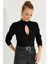 Kadın Siyah Önü Damla Crop Bluz LPP1243 3