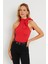Kadın Fiyonklu Crop Bluz Kırmızı EY2726 4