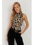 Kadın Camel-Siyah Leopar Desenli Kolsuz Bluz LPP1259 2