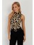 Kadın Camel-Siyah Leopar Desenli Kolsuz Bluz LPP1259 4