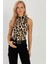 Kadın Camel-Siyah Leopar Desenli Kolsuz Bluz LPP1259 5