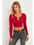 Kadın Fuşya Çıtçıtlı Crop Bluz CG379 4
