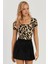Kadın Camel-Siyah Kare Yaka Leopar Desenli Bluz LPP1258 4