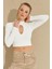 Kadın Beyaz Önü Damla Crop Bluz LPP1243 3