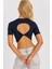 Kadın Lacivert Sırt Dekolteli Crop Bluz CY450 1
