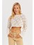 Kadın Ekru Ajurlu Kısa Triko Bluz YZ628 2