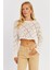 Kadın Ekru Ajurlu Kısa Triko Bluz YZ628 3