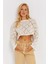 Kadın Ekru Ajurlu Kısa Triko Bluz YZ628 5