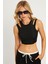 Kadın Siyah Pencereli Crop Bluz CG356 3