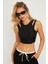 Kadın Siyah Pencereli Crop Bluz CG356 4