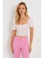 Kadın Çiçekli Crop Bluz Beyaz AYD270 2