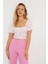 Kadın Çiçekli Crop Bluz Beyaz AYD270 4