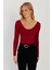 Kadın Bordo Ön Arka U Yaka Bluz LPP1265 1