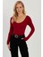Kadın Bordo Ön Arka U Yaka Bluz LPP1265 2