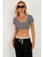 Kadın Siyah-Beyaz Çizgili Crop Bluz XL2022 1